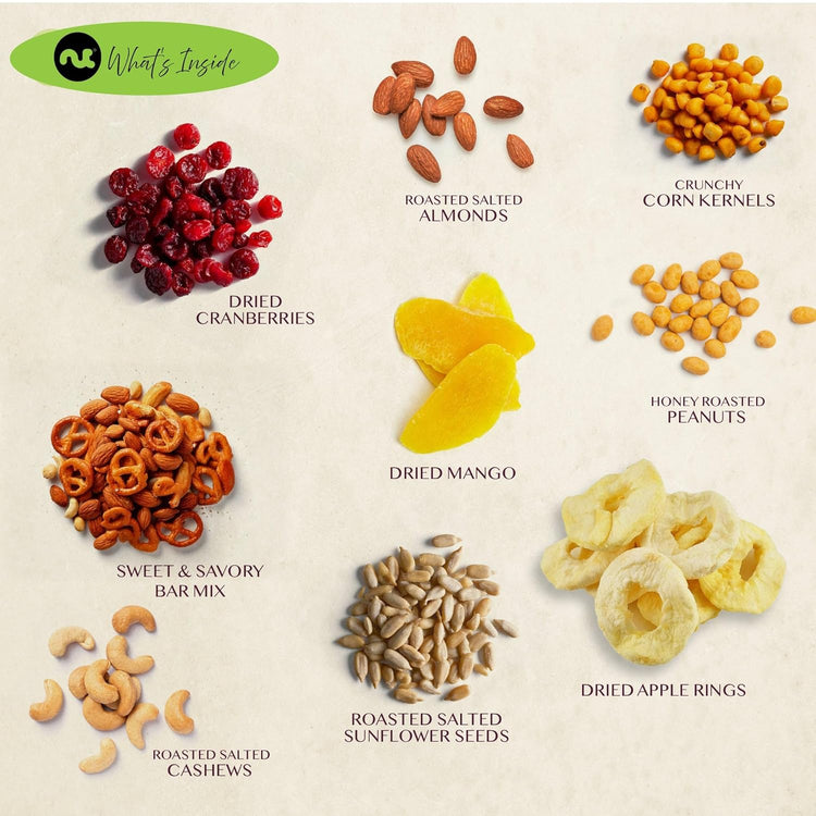 NUT CRAVINGS - Dried Fruit & Mixed Nuts Basket in Green Box (9 Assortments of 4 oz, 2.25 lb) Food Arrangement, Healthy Snack Care Package, Food Assortments