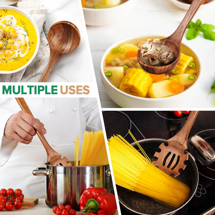 Wooden Soup Ladle Spoon & Spaghetti Pasta Spoons Utensil Set of 2 (2 Count)