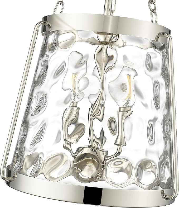 ML Lighting | Adabella Collection | 20403-PN | 3 Light Pendant in Polished Nickel Finish with Clear Hammered Glass Shade | Perfect for Kitchens, Dining Rooms, Living Rooms, Entryways, Hallways