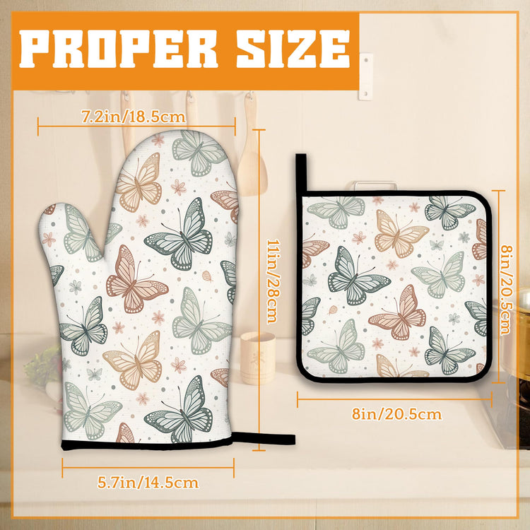 Butterfly Vintage Oven Mitts and Pot Holders Set (4 Count)