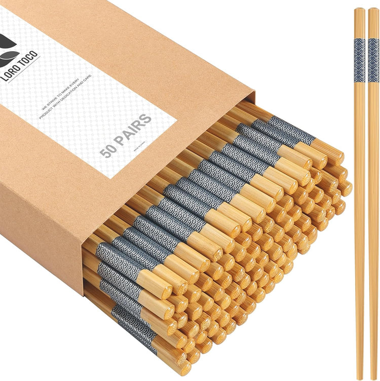 50 Pairs Bamboo Chopsticks Disposable | Separated | Reusable | Dishwasher Safe- (9.45in)