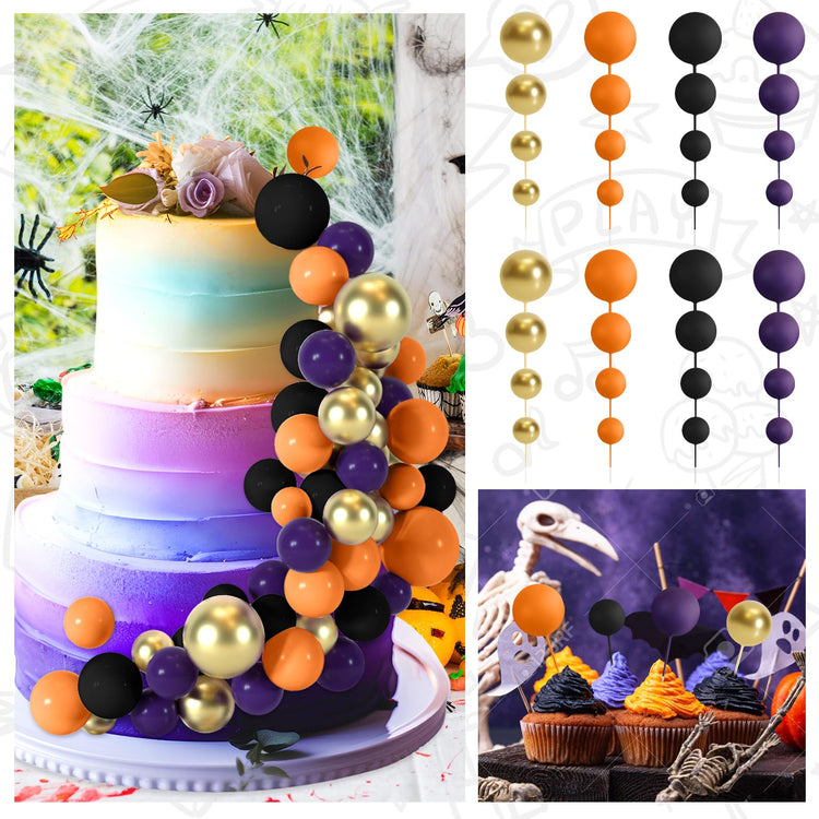 48 Pcs Balls Cake Topper Decorations Balloon Cupcake Toppers Foam Cake Topper Balls Cake Balls Decorations for Halloween Birthday Party Wedding Cake Decorating (48 Count)