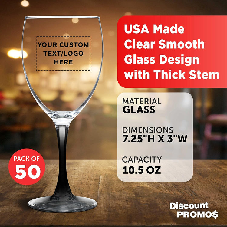 Custom Nuance Wine Glasses by ARC 10.5 oz. Set of 50, Personalized Bulk Pack - Restaurant Glassware, Perfect for Red Wine, White Wine, Cocktails - Black