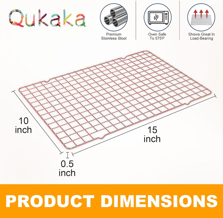 2-Pack Cooling Racks for Cooking and Baking - 10" x 15"Heavy Duty Stainless Steel Wire Rack for Baking, Grilling, Roasting - Oven & Dishwasher Safe - Fits Jelly Roll Sheet Pan(Rose Gold)