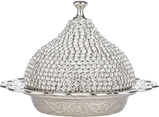 Alisveristime Crystal Embellished Turkish Coffee Set – 27 Pieces – Decorative Zamac Espresso Cups, Saucers and Sugar Bowl with Tray – Available in Three Color Variations (Silver)