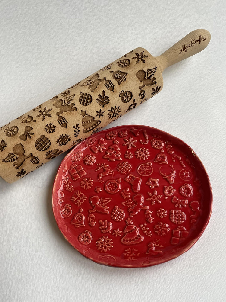 CHRISTMAS FUN 3 Kid Rolling Pin Set. Wooden Laser Cut Embossing Cut Mini Rolling Pins for Embossed Cookies. Gift for Kid