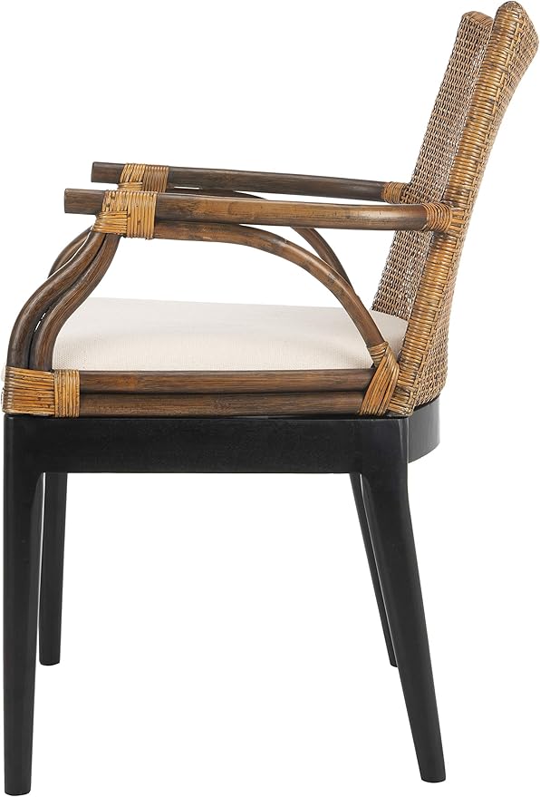 SAFAVIEH Home Collection - Gianni Brown & Black Solid Wood Rattan Arm Chair, Tropical Coastal Accent Seating for Living Room or Dining Space (SEA4011A)