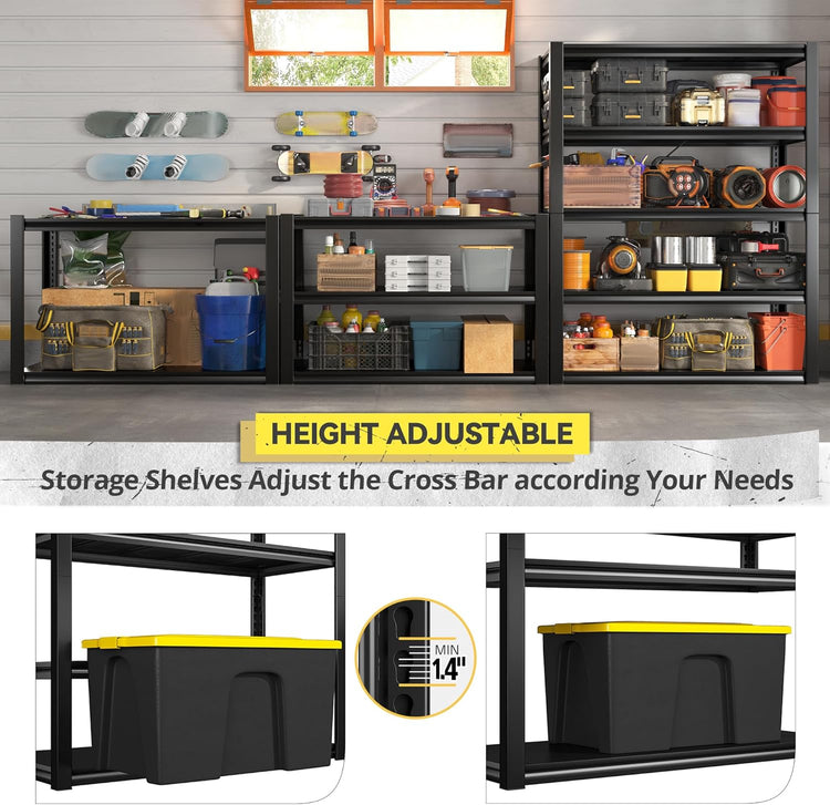REIBII 2500LBS Garage Shelving 72" H Storage Shelves 39.8" W Metal Shelving Adjustable Garage Storage Shelves 5 Tier Heavy Duty Shelf for Basement Pantry Kitchen Warehouse