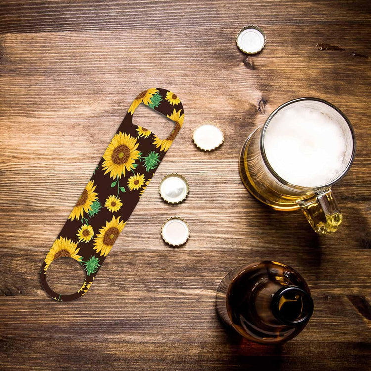 Watercolor Sunflowers Stainless Steel Bottle Opener Flowers Buds and Leaf Floral Plant Vintage Style Flat Beer Bottle Opener Keychain for Home Kitchen Bar Restaurant Party Birthday Gift
