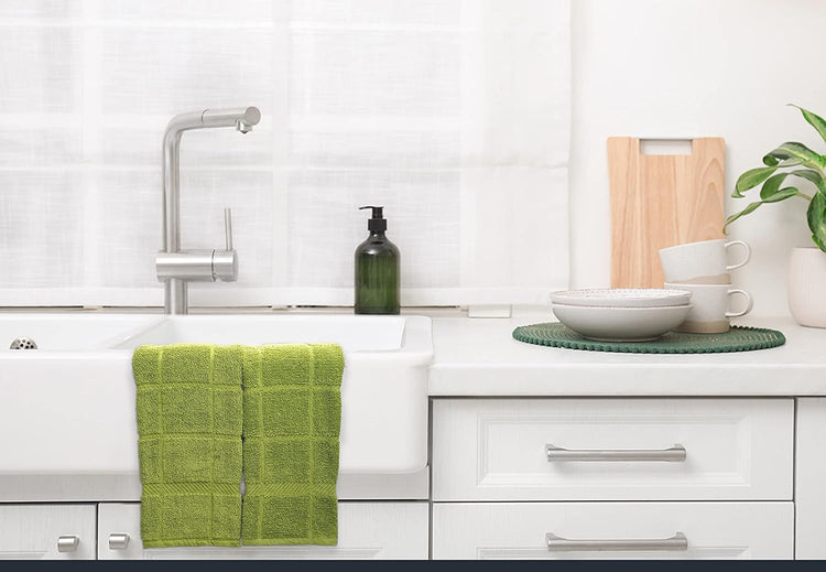 100% Cotton Terry Dish Towels, 4 Pack Plain, 16 x26 Inches, Super Soft and Absorbent Kitchen Towels, Perfect for Kitchen Cleaning and Dish Washing | Green - Nestoria