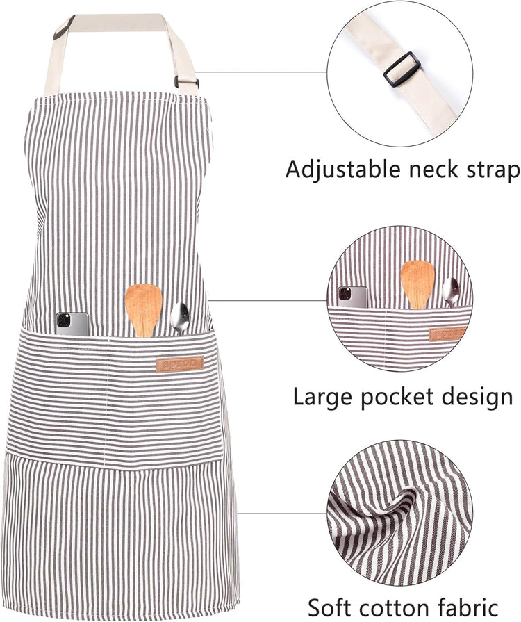 2 Pack Cooking Aprons Adjustable Bib Apron for Women with 2 Pockets, Kitchen Restaurant Men Chefs Aprons