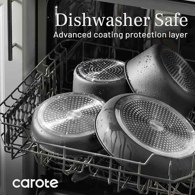 CAROTE 20pcs 4-Ply Premium Hard Anodized Pots and Pans Set Non Stick with Detachable Handle, Dishwasher/Oven Safe, RV Kitchen Cookware Set Nonstick, Induction Cookware, Large Capacity Pans and Pot Set