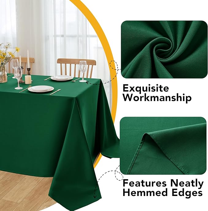 10-Pack Hunter Green Tablecloths for Rectangle Tables, 70 x 120 Inches, Stain-Resistant Polyester Fabric for 6 Foot Tables - Washable Table Covers for Weddings, Birthday Parties, Events
