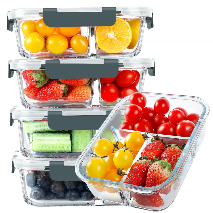 Glass Meal Prep Containers 3 Compartments (5 Count)