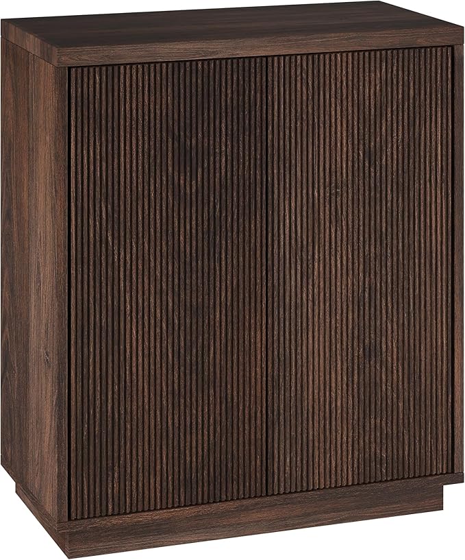 Henn&Hart 28" Fluted Wooden Accent Cabinet, Ribbed Modern Sideboard Buffet Cabinet with 2 Doors and an Adjustable Shelf for Living Room, Dining Room, Bedroom or Entryway, Alder Brown