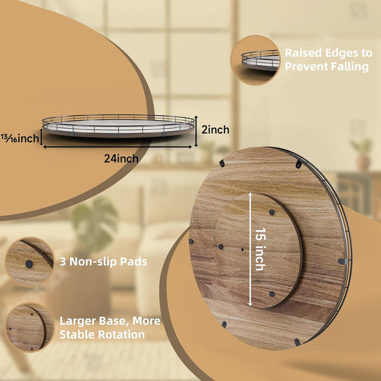Acacia Wood 24" Lazy Susan Turntable Organizer for Table Top, Farmhouse Extra Large Round Lazy Susan for Serving Kitchen Countertop Cabinet for Charcuterie Centerpiece, Bathroom Vanity Tray Decor