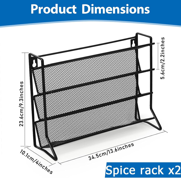 2PCS 4Tier Spice Rack for Counter Free Standing,Spice Rack for Inside Cupboard Hanging Wall Mounted Spice Seasoning Organiser Spice Jars Bottle Organizer for Kitchen Pantry(Black)