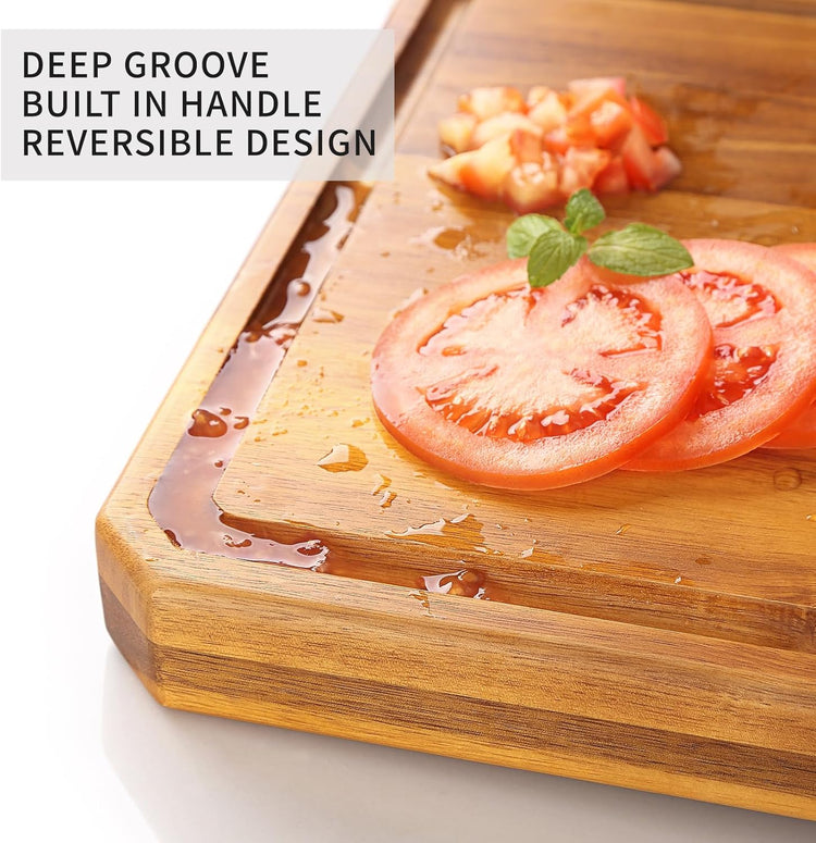 Acacia Wood Cutting Boards for Kitchen,Large Wooden Cutting Boards for Chopping Meat, Cheese, Fruits, and Vegetables,Extra Large Charcuterie Board with Handles, Juice Groove