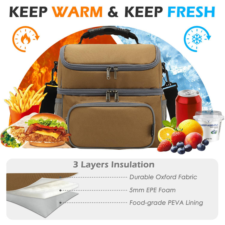 Double Layer Cooler Insulated Lunch Bag Adult Lunch Box Large Tote Bag for Men (2 Count)