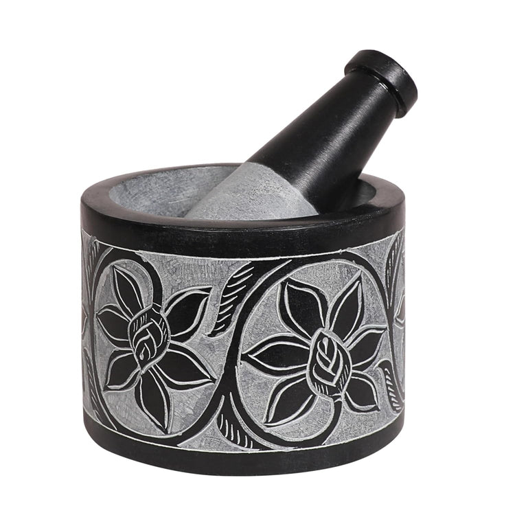 Mortar and Pestle, Made of Heavy Duty Polished Hard Stone, Natural Stone Grinder for Spices, Pastes, Herbs, Seasoning etc. (Ember)