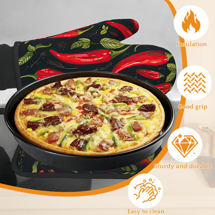 Red Pepper Oven Mitts and Pot Holders Set (4 Count)