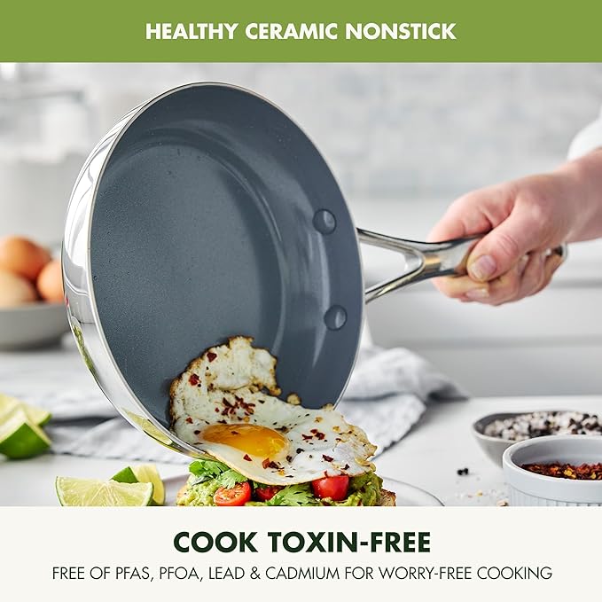 GreenPan Valencia Pro Tri-Ply Stainless Steel 9 Piece Cookware Set, PFAS-Free Ceramic Nonstick Coating, Induction Ready Pots & Pans, All Cooktops, Dishwasher & Oven Safe to 600F