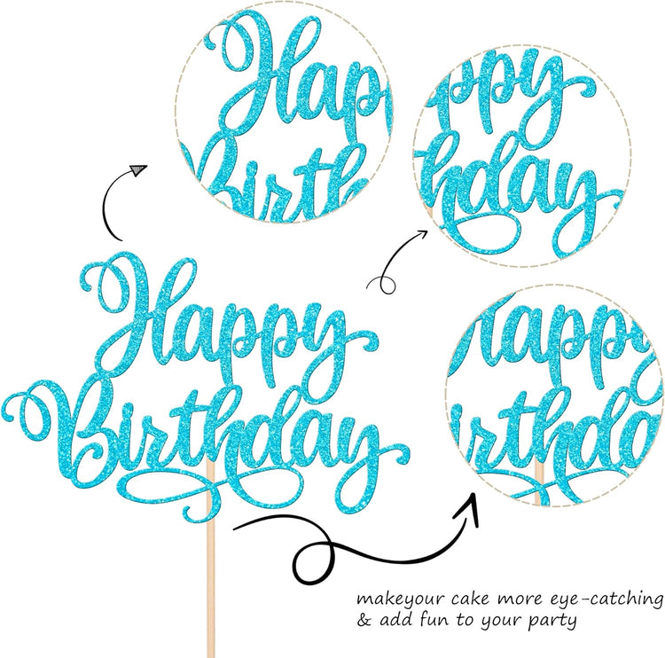 ZHUOWEISM 1 PCS Happy Birthday Cake Topper Glitter Cake Pick for Celebrating Anniversary Party Cake Decorations Supplies Lake Blue