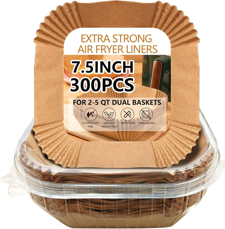 UBeesize 7.5 Inch Air Fryer Paper Liners,300 PCS Parchment Paper, Air Fryer Disposable Paper Liners for Microwave, Non-Stick Sheets Square Free of Bleach(Bottom size 6.3 Inch)