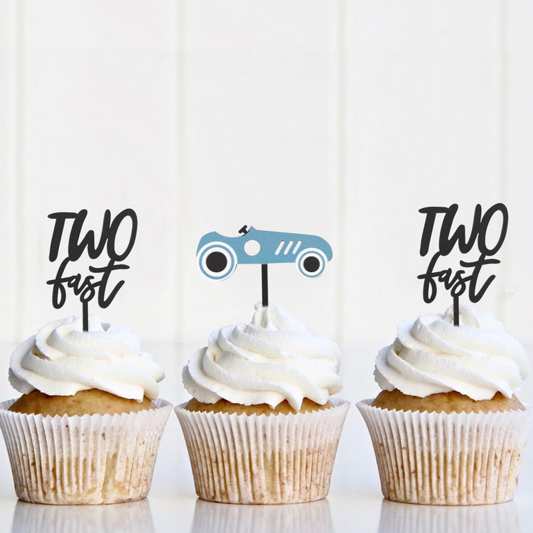 Wooden Two Fast Birthday Cupcake Topper