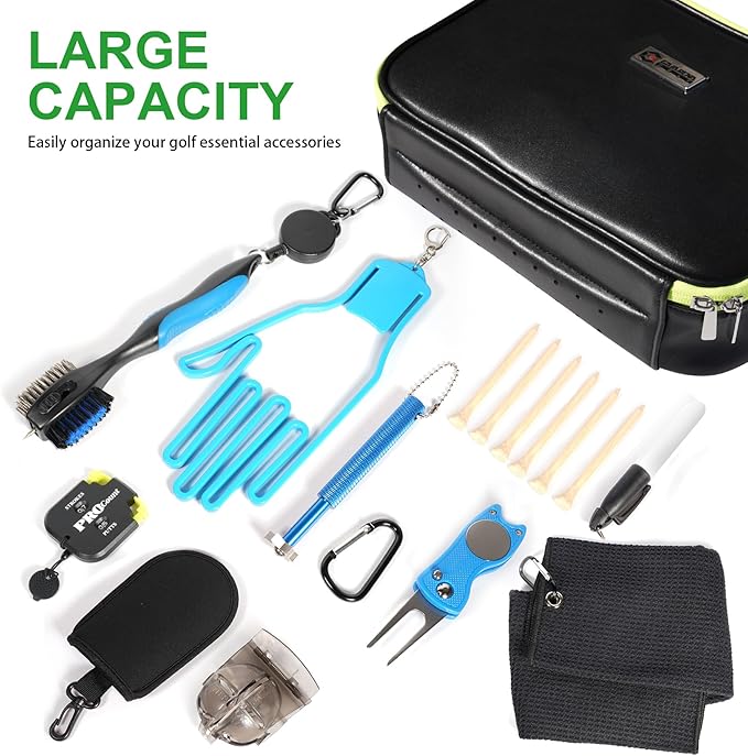 GAIARENA Golf Essential Accessories Kit with Luxury Carrying Case Bag, Golf Gift for Golfers, Golf Ball Liner Towel Cleaning Brush Divot Repair Tool Club Groove Sharpener