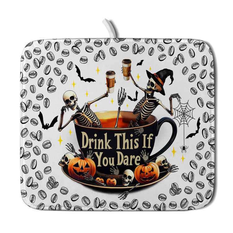 Funny Skull Coffee Mat for Table Counter Skeleton Dish Drying Mat Holiday Decoration for Home Coffee Bar