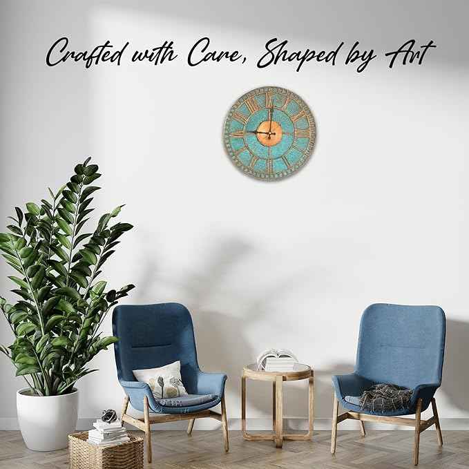 Handmade Copper Wall Clock Artisan Touch in Every Piece - Roman Glow Wall Decor Copper Clock for Living Room, Office, Kitchen & Bedroom (11 Inch)