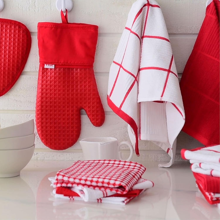 T-fal Premium Waffle Dish Cloths: Highly Absorbent, Super Soft Long Lasting - 100% Cotton, 12"x13" Towel for Cleaning & Drying, (8-Pack), Red - Nestoria
