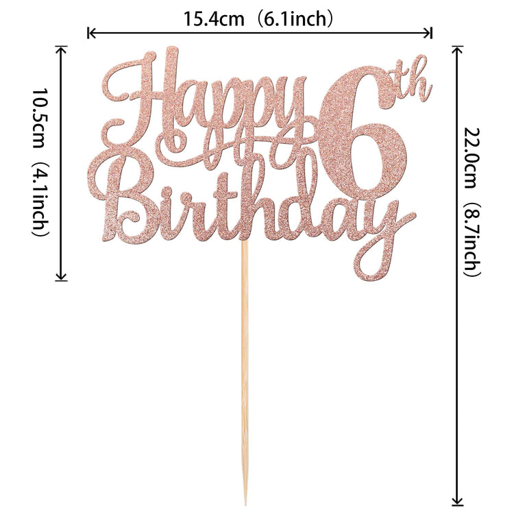 1 PCS Happy 6th Birthday Cake Topper Glitter Cheers to 6 Years Cake Pick Number 6 Fabulous Cake Decoration for 6th Birthday Party Decorations Supplies Rose Gold