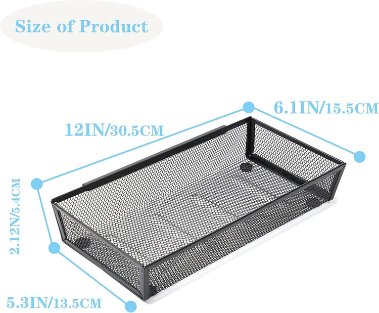 Silverware Organizer ,Mesh Cutlery silverware Tray for Drawer,Tool tray organizer,Utensil Flatware Tableware Organizer for Kitchen,Office,with Non-slip,Fits Standard Drawer,(6x12 IN) 6PSC,Black