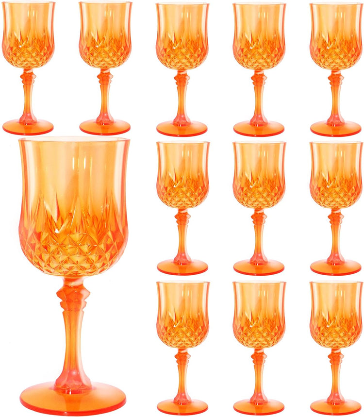 Plastic Wine Glasses,Plastic Goblets Vintage Style Cordial Drinking Glasses for Wedding Reception, Grand Event Party Supplies (12, Pumpkin orange)