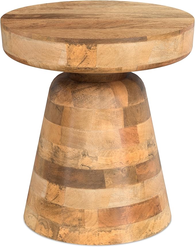SIMPLIHOME Robbie Accent Table - 16 inch Wide Solid Mango Wood End Table in Natural, Boho Contemporary Rustic Side Table for Living Room or Bedroom with Multipurpose Function, Assembled