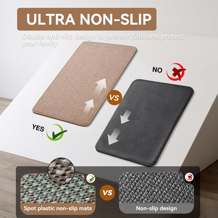 Kitchen Mat Set of 2 PCS Kitchen Mats for Floor, Linen-Look Woven Absorbent Kitchen Runner Rugs Non Slip Washable Comfort Standing Mats for Kitchen, Front of Sink
