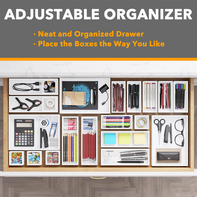 21 Piece Bamboo Drawer Organizer Storage Boxes Set