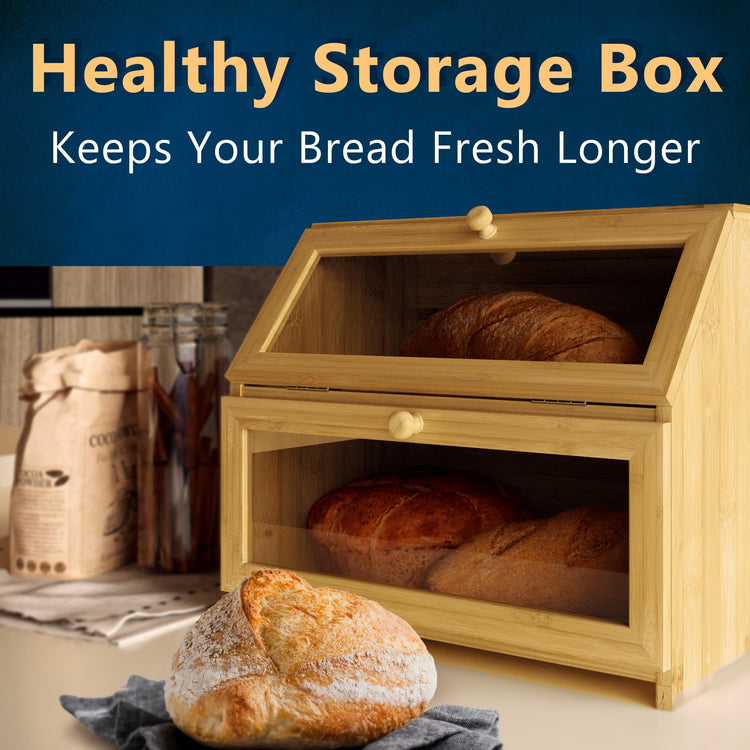 Bamboo Bread Box Space Saving Rustic Flat