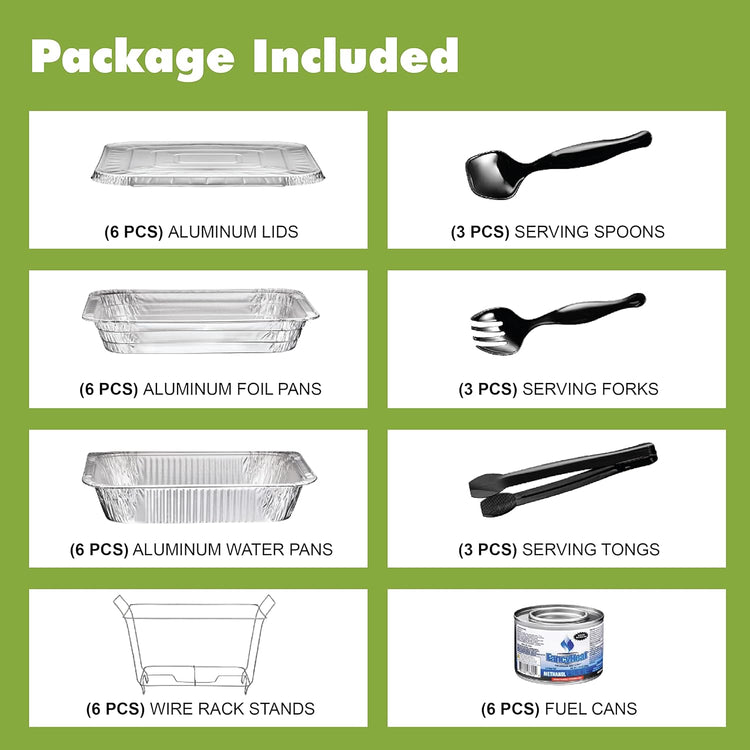 Disposable Chafing Dish Buffet Set, Food Warmers for Parties, Complete 39 Pcs of Chafing Servers with Covers, Catering Supplies with Half-Size Pans (9x13), Warming Trays for Food with Utensils & Lids
