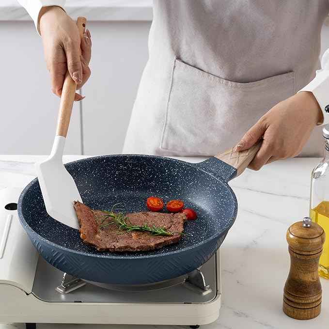 Country Kitchen Non-Stick Cast Aluminum Cookware Set - Durable Kitchen Cookware for Everyday Cooking, Navy, 11 Pc.