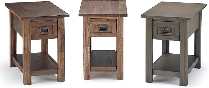SIMPLIHOME Monroe Narrow Side Table – 14 inch Wide Solid Acacia Wood Narrow End Table in Farmhouse Grey, Rustic Contemporary Accent Table for Living Room with Drawer and Shelf