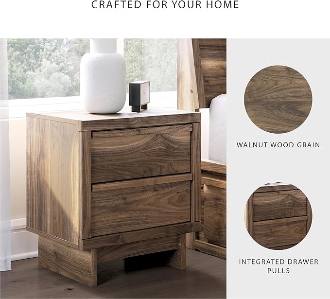Signature Design by Ashley Darcalli Mid-Century 2-Drawer Nightstand with USB Ports and Wireless Charging, Light Brown