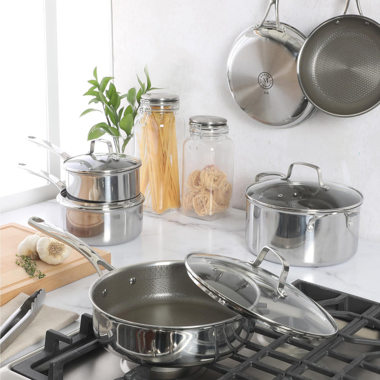 Badgley Hybrid Nonstick 10 Piece TriPly Stainless Steel Pots and Pans Non (10 Count)