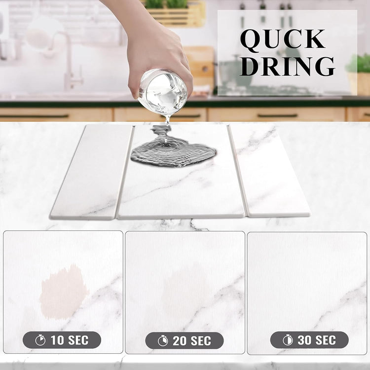 Quick Dry Collapsible Dish Drying Mat, Eco-Friendly Absorbent Diatomaceous Earth Mats for Dishes Bottles Cups 20"×16"Large Stone Dish Drying Mats for Kitchen Counter (White , 20"(L)×16"(W))