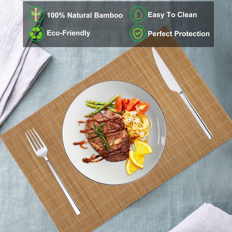 ANDSTAR Set of 4 Pcs Bamboo Placemats Sushi Rolling Mat Japanese Style Natural Anti-Slip Bamboo Placemats Washable Heat-Resistant Table Mats for Dining Room and Kitchen(Brown)