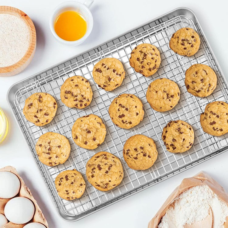 E-far Cooling Baking Rack Set of 2, Stainless Steel Grid Wire for Oven Roasting Cooking Bacon, 11.6" x 9.2" Grilling Broiling for Cooling Cookie Cake, Non-toxic & Dishwasher Safe