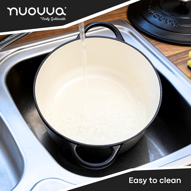 Cast Iron Dutch Oven with Lid – Non-Stick Ovenproof Enamelled Casserole Pot – Sturdy Dutch Oven Cookware – Black, 7.3-Quart, 30cm – by Nuovva - Nestoria