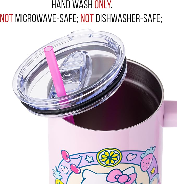 Silver Buffalo Sanrio Hello Kitty Summer Kawaii Fruits Double Walled Stainless Steel Tumbler with Handle, Fits in Standard Cup Holder, 40 Ounces